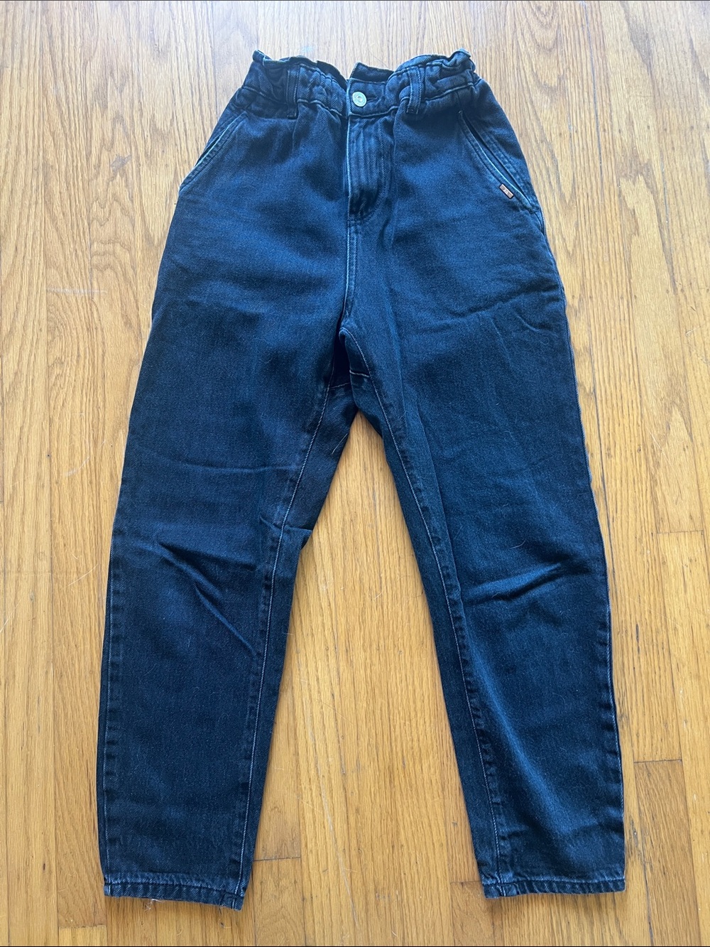 Zara Black Slim Straight Paperbag-Waist Jeans